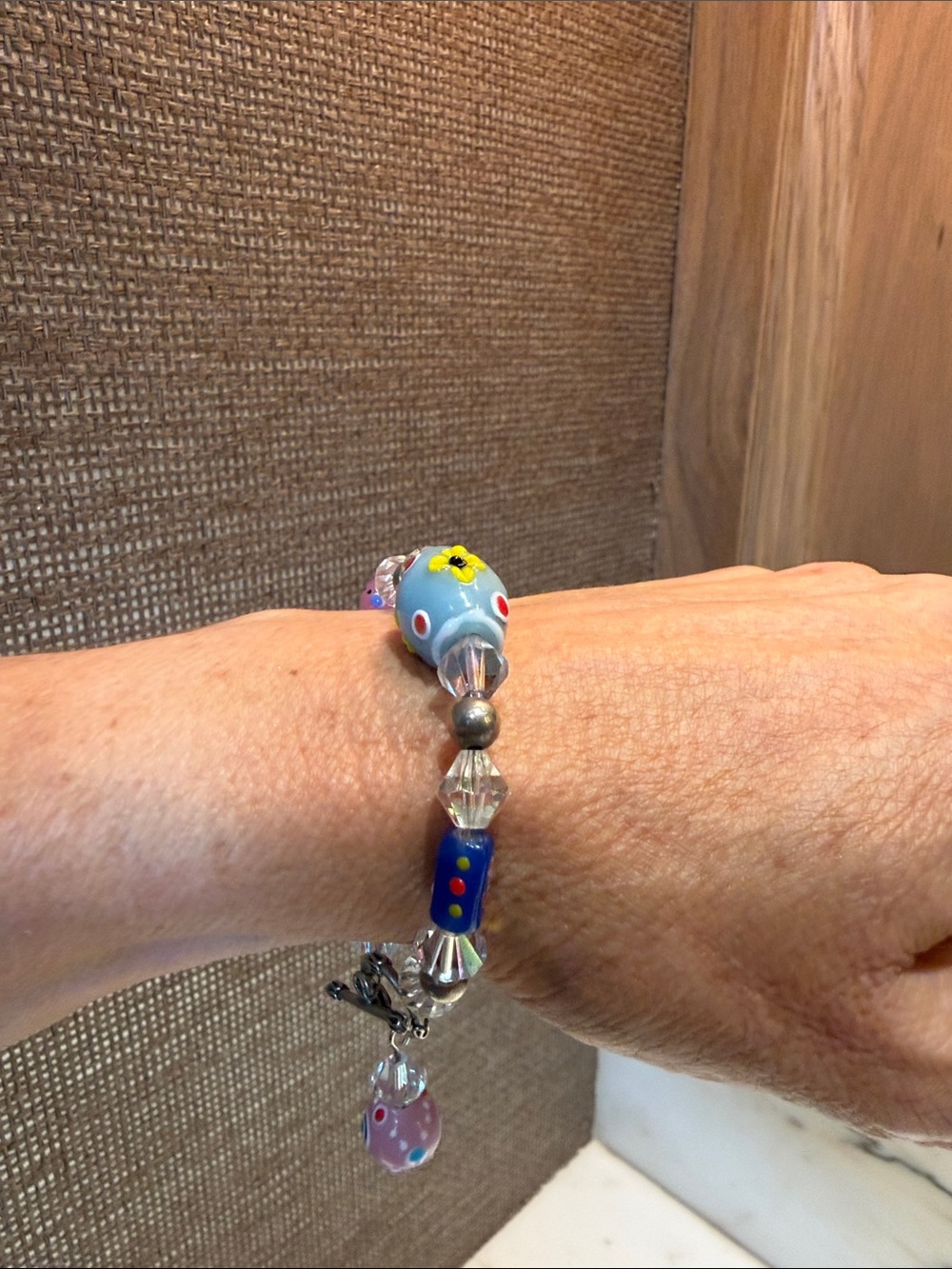 Colorful Glass Bead Bracelet with “evil eye” Charm